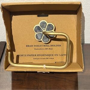 Botanist Toilet Paper Holder With Gray/Beige Stone & 100% Brass, NIB